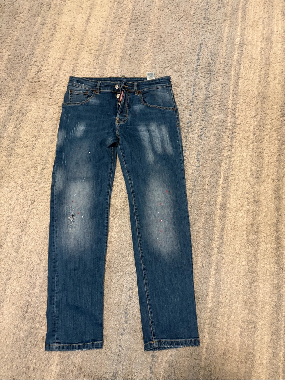 DSQUARED2 Kids Youth 14Y Distressed Paint Splatter Jeans Blue Denim Fit 29x28